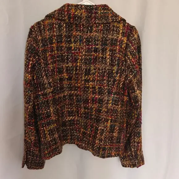 Dialogue Women size 12 Multi Colored Lined Portrait Collar Tweed Jacket - Picture 2 of 9